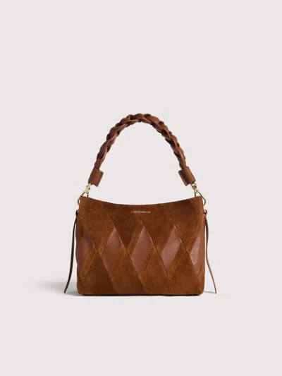 Coccinelle Handbag With Patchwork Made Using Smooth Leather And Suede Strips Boheme New Geometric Patch Small In Brown