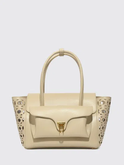 Coccinelle Beat Double Leather Bag With Perforated Details In Nude