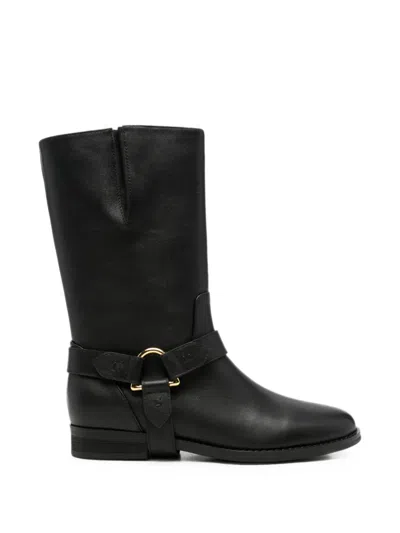 Coccinelle Harness Leather Boots In Black