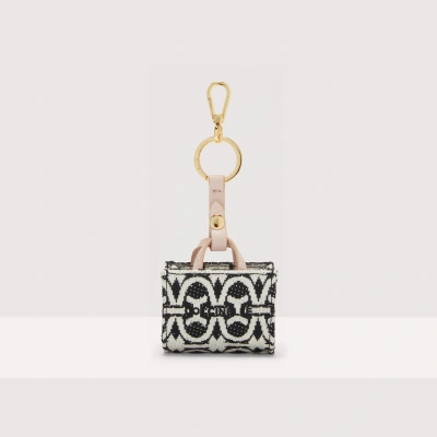 Coccinelle Jacquard Monogram Fabric And Metal Key Ring Micro Never Without Bag Monogram In Mul.noir/new Pi
