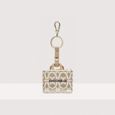 Coccinelle Jacquard Monogram Fabric And Metal Key Ring Micro Never Without Bag Monogram In Mult.nat/new Pi