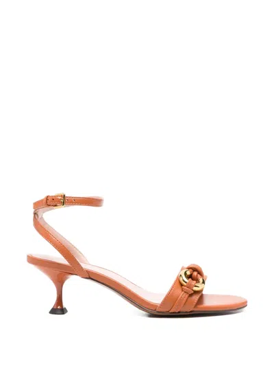 Coccinelle Knot Leather Sandals In Brown