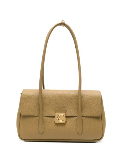 Coccinelle Large C-me Lock Logo-clasp Pebbled Tote Bag In Black