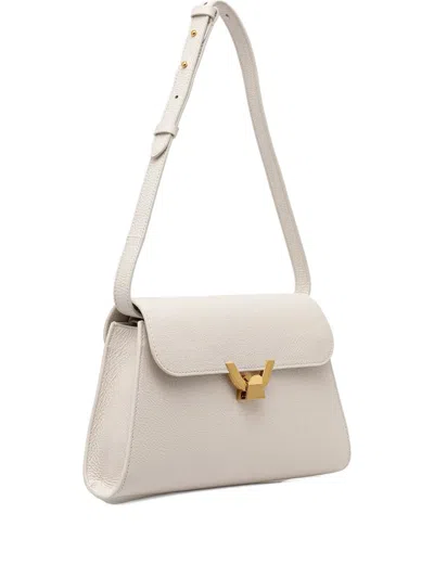 Coccinelle Large Dew Curved-flap Leather Shoulder Bag In White
