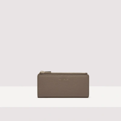 Coccinelle Large Grained Leather Wallet Metallic Soft In Warm Taupe