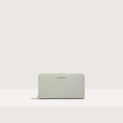 Coccinelle Large Grainy Leather Zip-around Purse Metallic Soft In Celadon Green