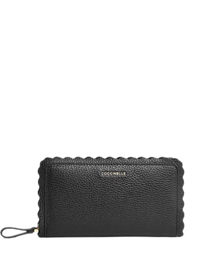 Coccinelle Large Leathe Lacer Scalloped-edge Wallet In Black