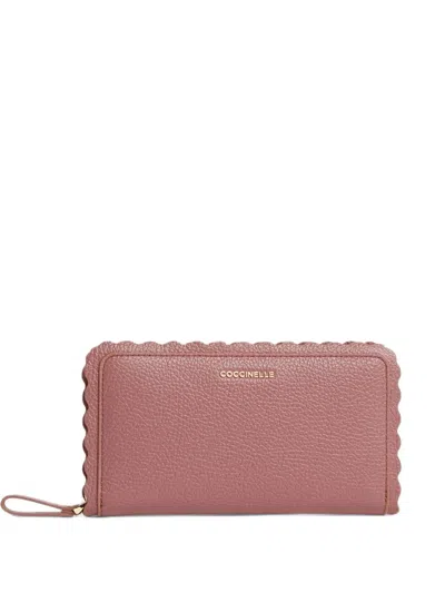 Coccinelle Large Leather Lace Scalloped-edge Pebbled Wallet In Pink