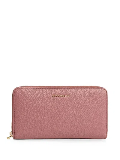 Coccinelle Large Metallic Grained Leather Wallet In Pink