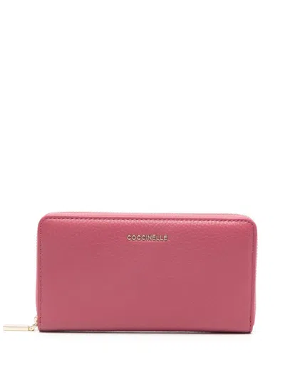 Coccinelle Large Metallic Soft Wallet In Pink