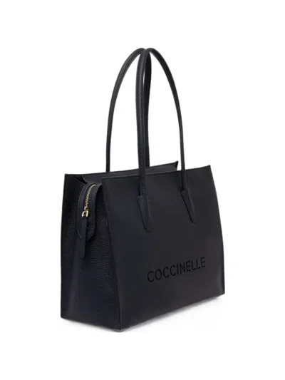 Coccinelle Large Myrtha26 Logo-embossed Grained Leather Tote Bag In Black