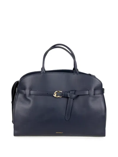 Coccinelle Large Sabine Belted Tote Bag In Blue