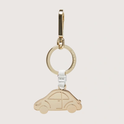 Coccinelle Leather And Metal Key Ring Basic Metal Light Gold In Brillant White