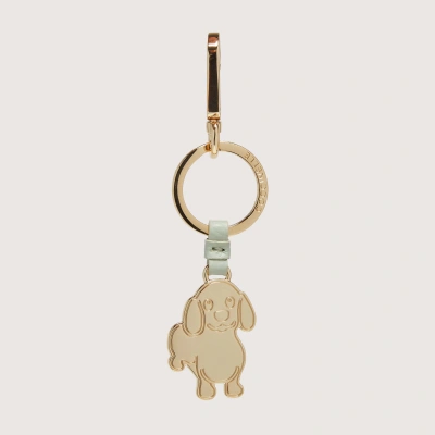 Coccinelle Leather And Metal Key Ring Basic Metal Light Gold In Celadon Green