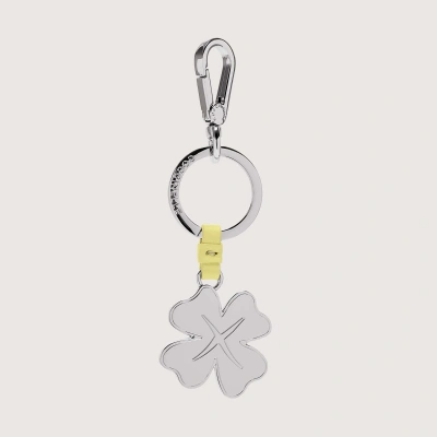 Coccinelle Leather And Metal Key Ring Basic Metal Nickel In Lime Wash
