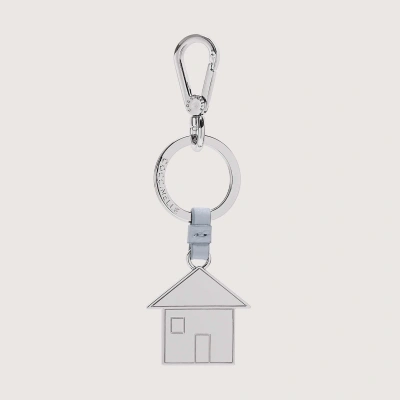 Coccinelle Leather And Metal Key Ring Basic Metal Nickel In Mist Blue