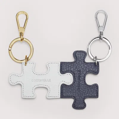 Coccinelle Leather And Metal Key Ring Puzzle In Coc.mil/ash Gre