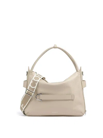 Coccinelle Leather Bag With Logo In Sand