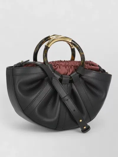 Coccinelle Leather Bucket Bag Pleated Tortoiseshell Handles In Black