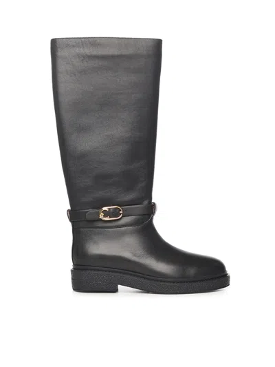 Coccinelle Vintage-effect Leather Ankle Boots C-saddle Vintage In Black