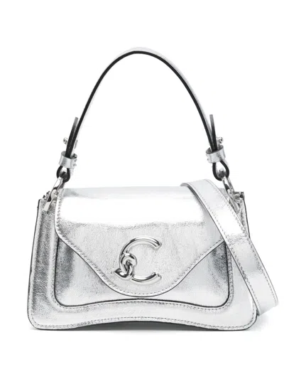 Coccinelle Leather Mini Bag With Logo Plaque In Silver