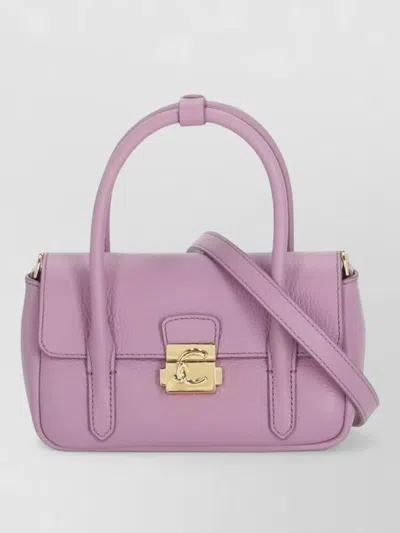 Coccinelle Leather Mini Handbag Structured Shape Gold Hardware In Purple