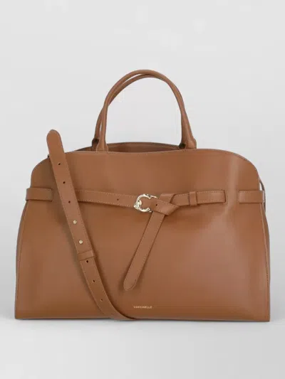 Coccinelle Leather Shoulder Bag Adjustable Strap Handles In Brown