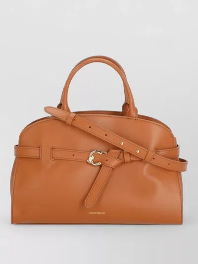 Coccinelle Leather Shoulder Bag Structured Shape Buckle In White