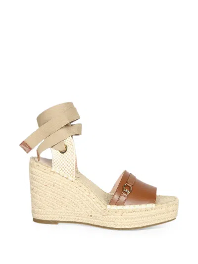 Coccinelle Leather Tie-fastening Heeled Espadrilles In Neutral