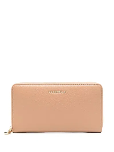 Coccinelle Logo Lettering Zipped Wallet In Brown
