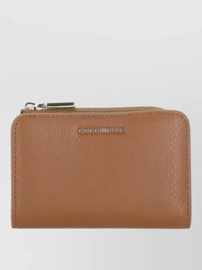 Coccinelle Leather Wallet Textured Finish Compact Design In Brown