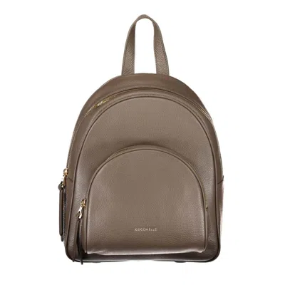 Coccinelle Chic Leather Backpack With Adjustable Straps In Brown