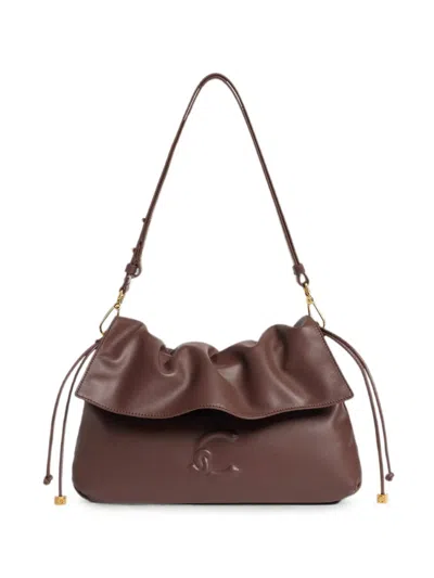 Coccinelle Lidia Logo-embossed Ruched-flap Shoulder Bag In Brown