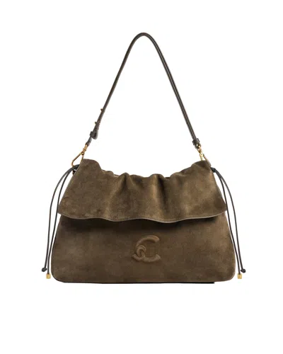 Coccinelle Lidia Medium Suede Ruffled Handbag In Brown