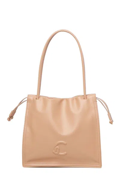 Coccinelle Logo Embossed Drawstring Tote Bag In Brown