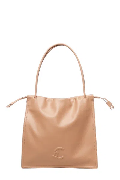 Coccinelle Logo Embossed Drawstring Tote Bag In Brown