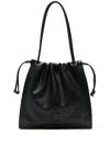 Coccinelle Black Vitello Leather Handbag With Drawstring Closure In Black