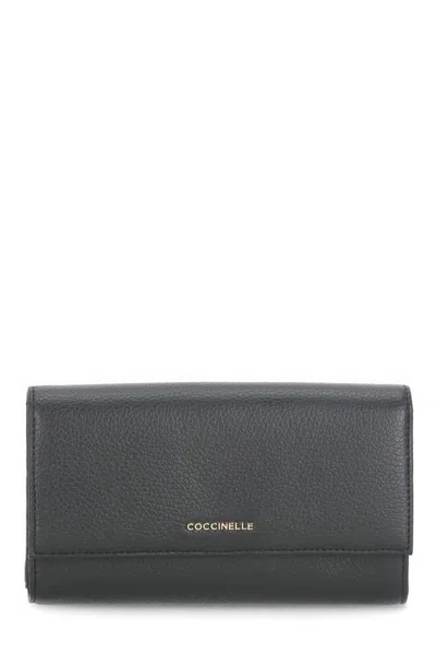 Coccinelle Logo Lettering Snap Buttoned Wallet In Black