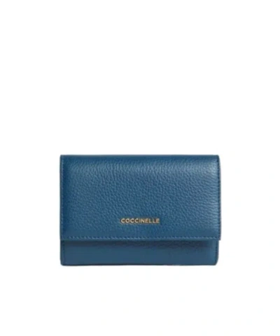 Coccinelle Logo Lettering Tri-fold Wallet In Blue
