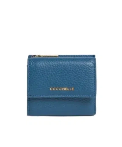 Coccinelle Logo Lettering Tri-fold Wallet In Blue