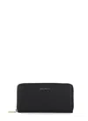 Coccinelle Large Grainy Leather Zip-around Purse Metallic Soft In Black
