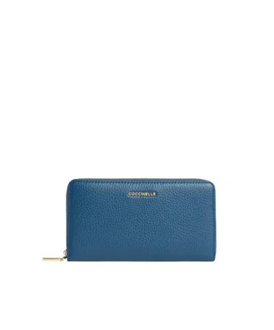 Coccinelle Logo Lettering Zipped Wallet In Blue