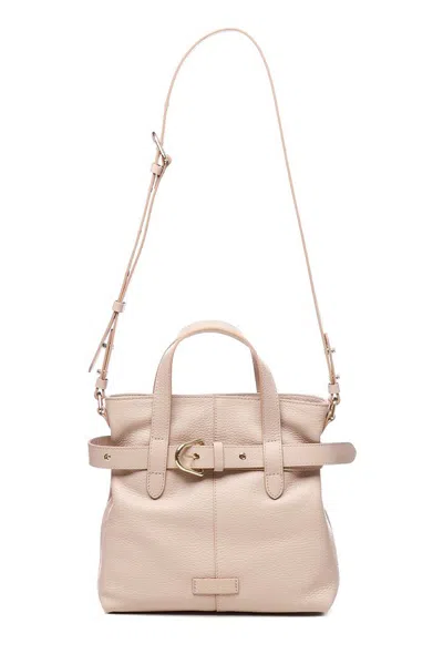 Coccinelle Small Tote Bag With Belt In Pink Leather