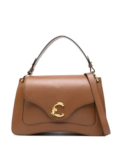 Coccinelle Logo-plaque Shoulder Bag In Brown