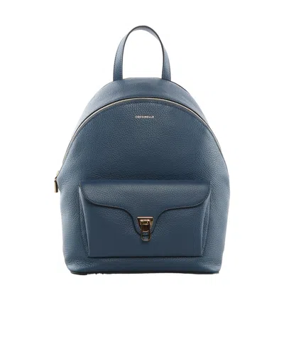 Coccinelle Logo Printed Backpack In Blue