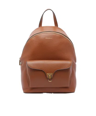Coccinelle Logo Printed Backpack In Brown