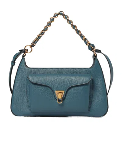 Coccinelle Logo Printed Beat Shoulder Bag In Blue