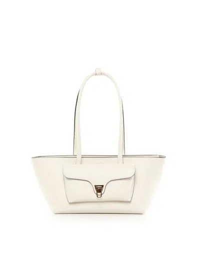 Coccinelle Logo Printed Shoulder Bag In White
