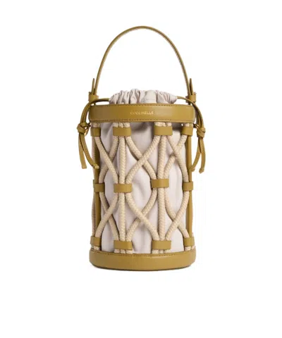 Coccinelle Logo Stamp Drawstring Tote Bag In Gold