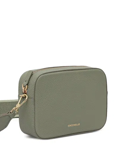 Coccinelle Logo-strap Leather Crossbody Mini Bag In Green